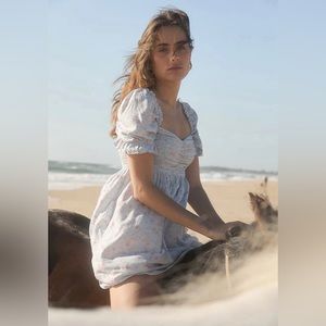 (NWT) Auguste The Label - Milana Chloe Ruched Mini Dress - Blue Floral - M